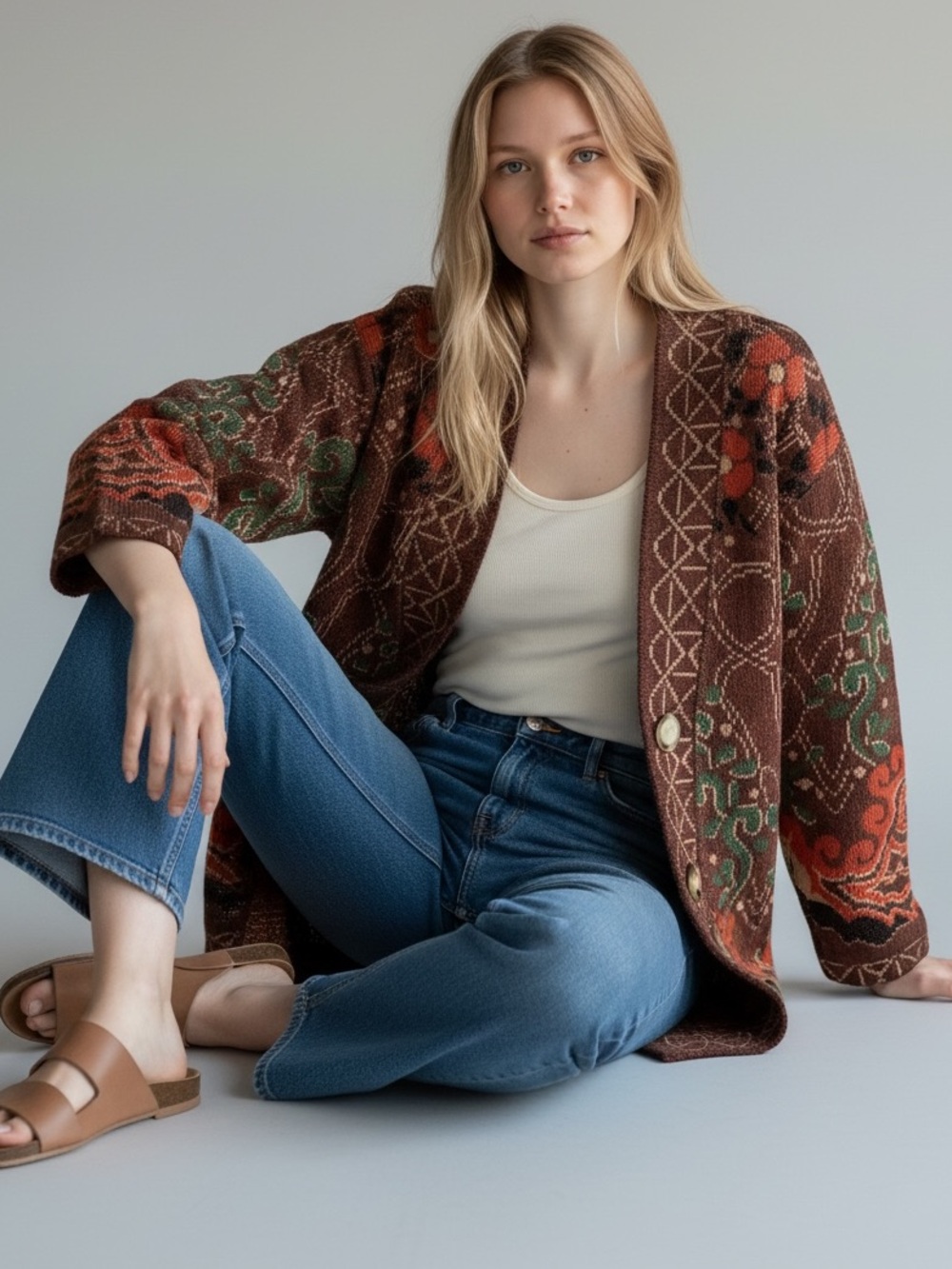 Vintage 90s Saint Charles Paris Hand Loomed Oversized Cardigan | Size L
